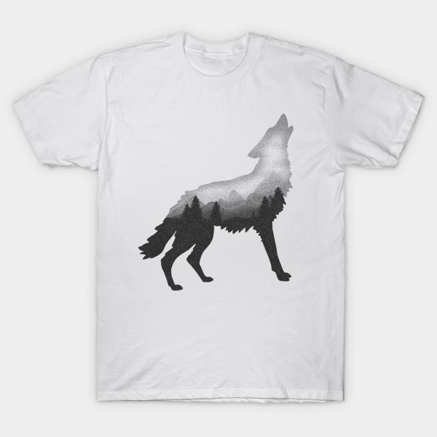 Dramabite Wolf Double Exposure Surreal Wildlife Animal Wolves Gifts T-Shirt by dramabite